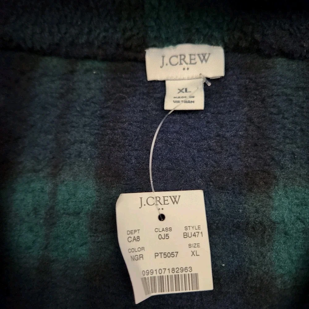 J. Crew Mens XL Green Navy‎ Blackwatch Plaid Quarter Zip Fleece Jacket Heritage